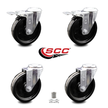 Service Caster 5 Inch Phenolic Wheel Swivel Bolt Hole Caster Set with 2 Total Lock Brake SCC SCC-BHTTL20S514-PHR-2-S-2